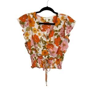 Monteau Los Angeles Floral Blouse Orange Small